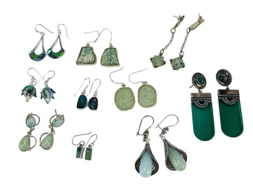 Sterling Silver Druzy Abalone Glass Earrings 10pr