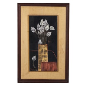 Mid Century Sgraffito Still Life w/ Tulips SIGNED