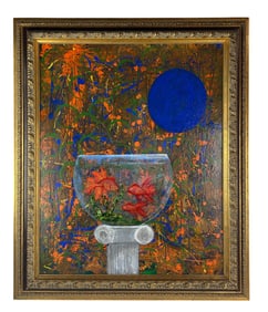 Red Goldfish Bowl on Pedestal Oil Painting SIGNED