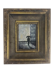 Impressionist Silhouette Man w Umbrella Painting