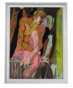 Mike Shannon 20C Embracing Couple Pastel Painting