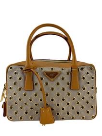 Prada Canvas Saffiano Gold Rivet Designer Handbag