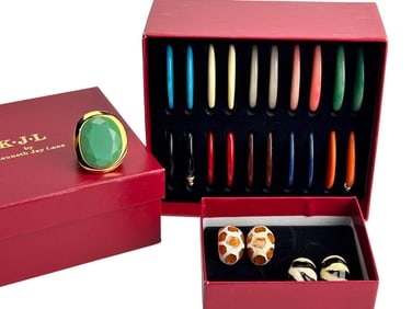 Kenneth Jay Lane Designer Ring & Hoop Earrings LOT