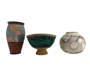Ceramic Art Pottery Abstract Vase Planter 3pc LOT