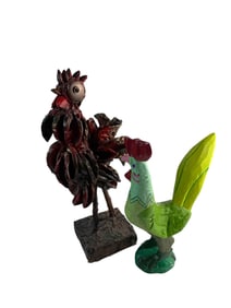 Folk Art Artist Signed Rooster Bird Sculpture LOT