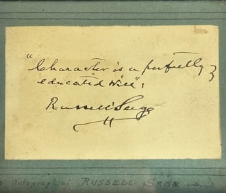 Russell Sage 1816-1906 Signed Inscription FRAMED
