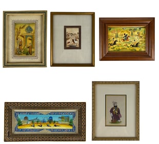 5 Indo Persian Figural Warrior Horseback Paintings