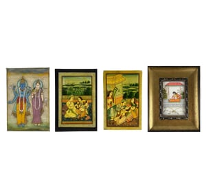 Indian Mughal Court Scene & Deity God Painting LOT