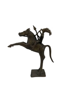 Benin Bronze Warrior on Horseback Tribal Sculture