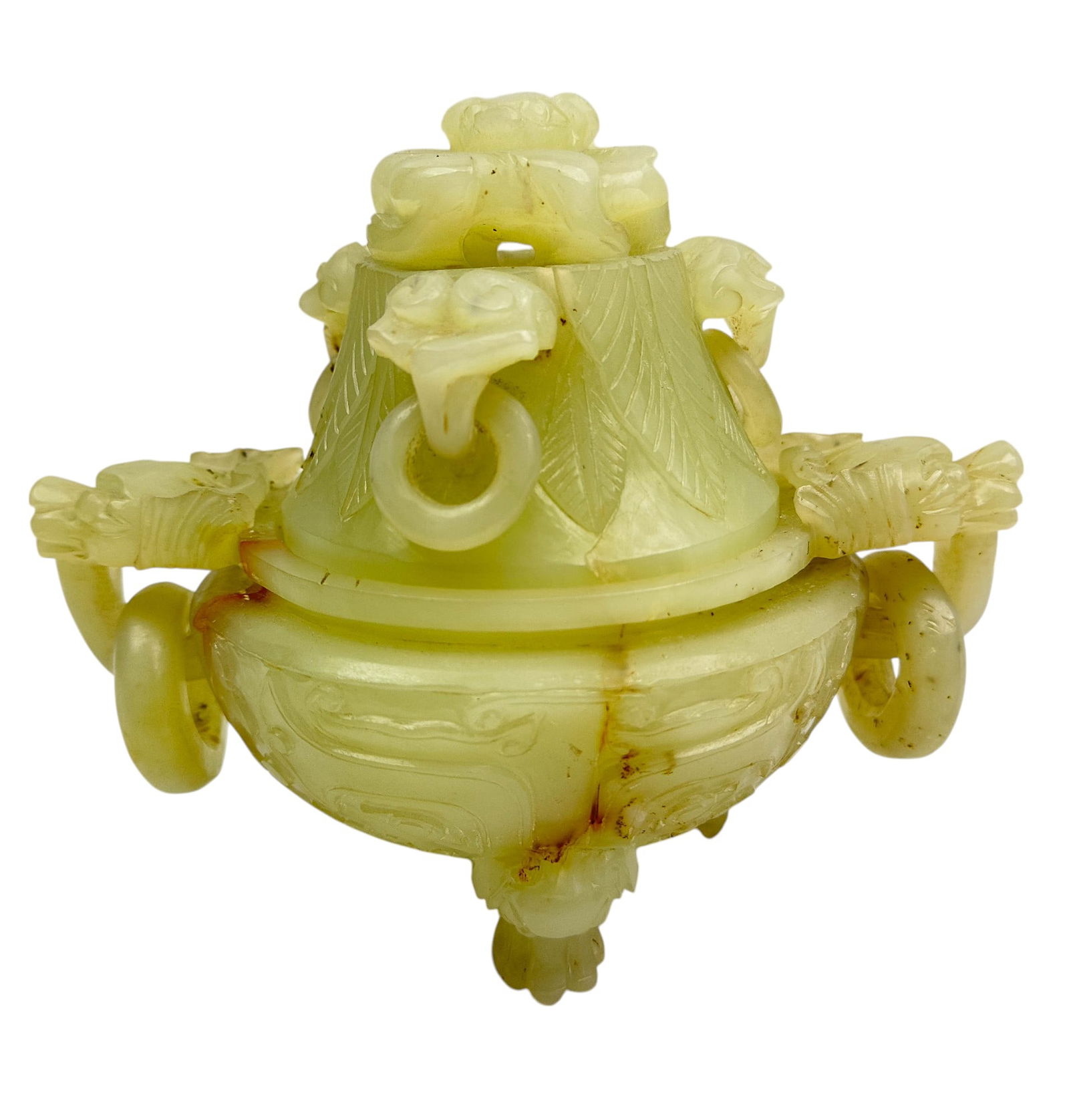 Chinese Celadon Jade Dragon Handle Censer Burner (1 of 6)