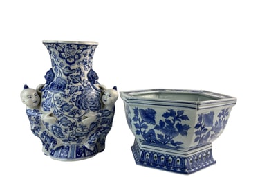 Chinese Porcelain Figural Floral Planter & Vase 2p