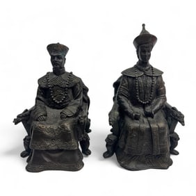 Chinese Bronze Ancestral Figure Throne Sculptures