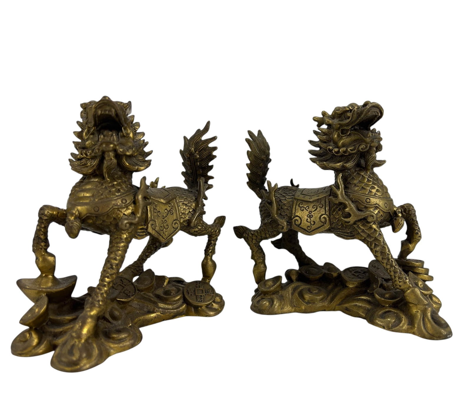 Chinese Pair Brass Foo Dragon Lion Dog Sculptures (1 of 5)