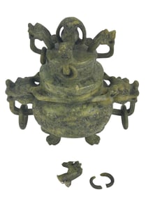 Chinese Carved Green Jade Footed Urn w/ Dragons