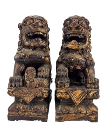 Chinese Pr Gilt Terracotta Foo Dog Desk Bookends