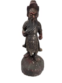 Chinese Carved Wood & Gesso Warrior Sculpture 27"