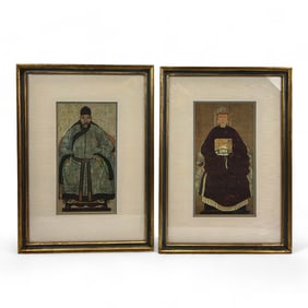 Chinese Pr Ancestral Portrait Color Engraving Silk