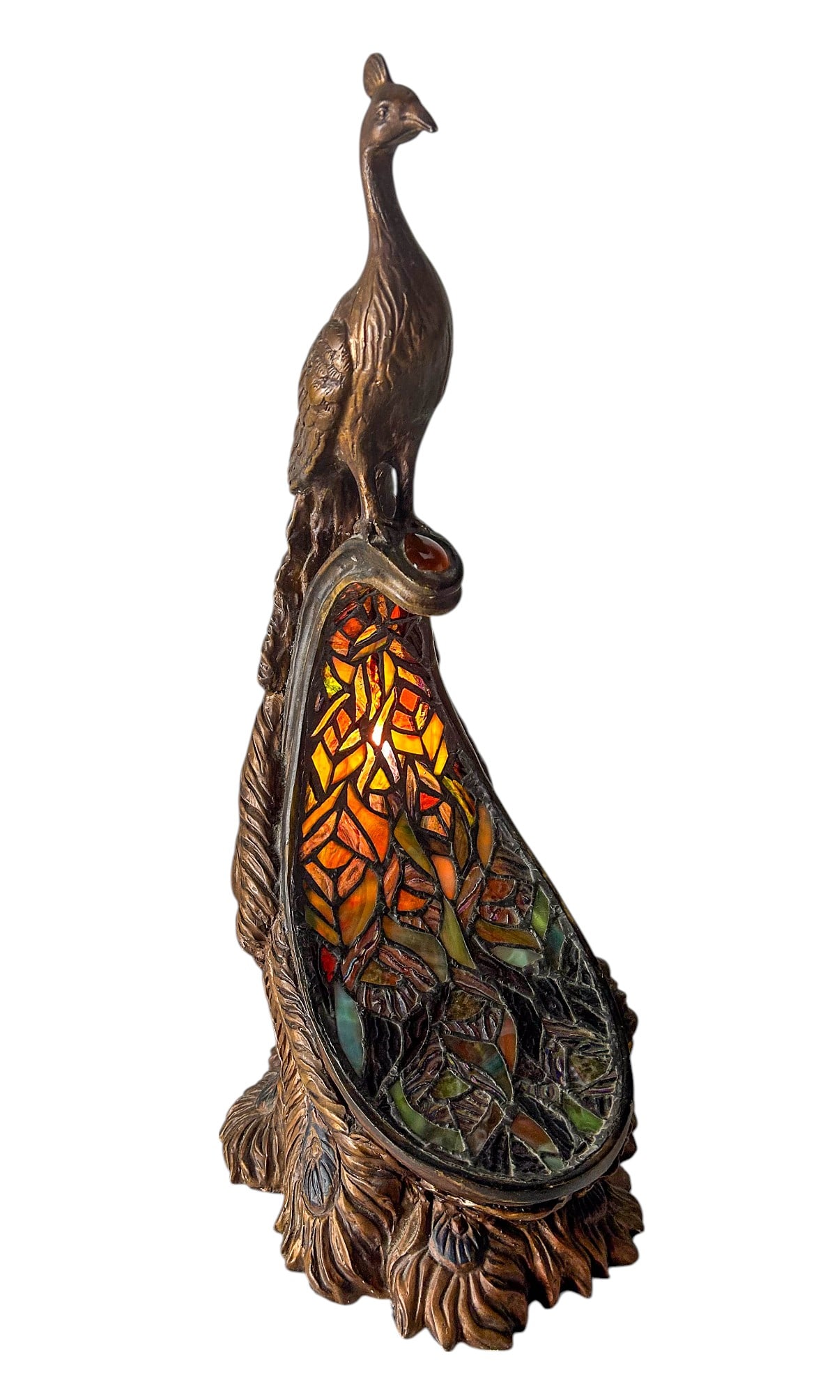Art Nouveau Style Stained Glass Peacock Bird Lamp
