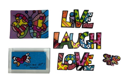 Romero Britto b1963 Pop Art Sculpture Tray 6pc LOT