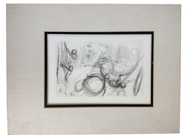 Abstract Figural Black White Etching after Dali