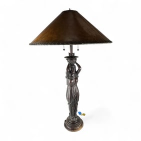 Antique Art Deco Wood Torchiere Lamp w/ Shade
