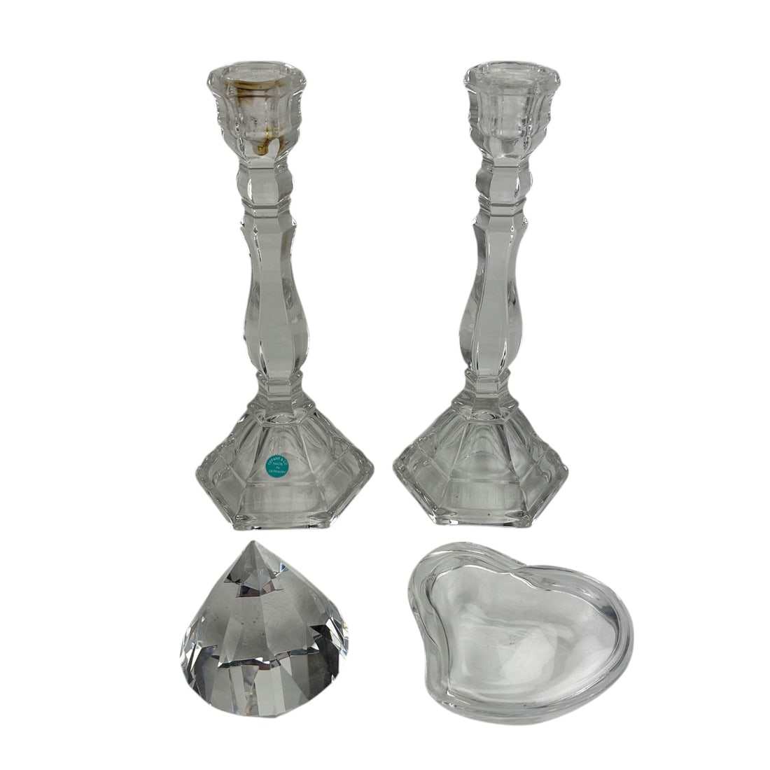 Tiffany Crystal Candle Holders Box Paperweight 3pc (1 of 6)