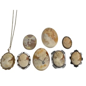 Carved Cameo Shell Unmounted & Brooch Pin 8pc LOT
