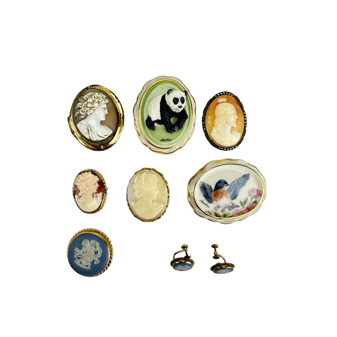 Shell Jesus Cameo Boehm Wedgwood Earrings Pin 8pc (1 of 8)