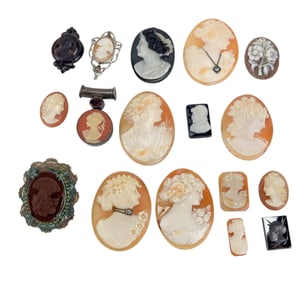 Carved Cameo Seashell Portrait Face & Pendant LOT