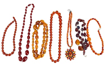 Amber Bakelite Spiny Oyster Necklace Pendant 7pc