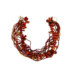 Red Coral Nugget Glass Beaded Multi Strand Necklace