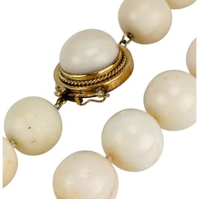 Angel Skin Blush Coral Bead Necklace 18K Gold Clasp