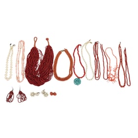 Red Pink Angel Skin Coral Necklaces & Earrings LOT