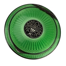Sterling Silver & Enamel Guilloche Mirror Compact