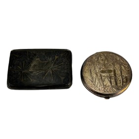 Sterling Engraved Mirror Compact & Hinged Box LOT