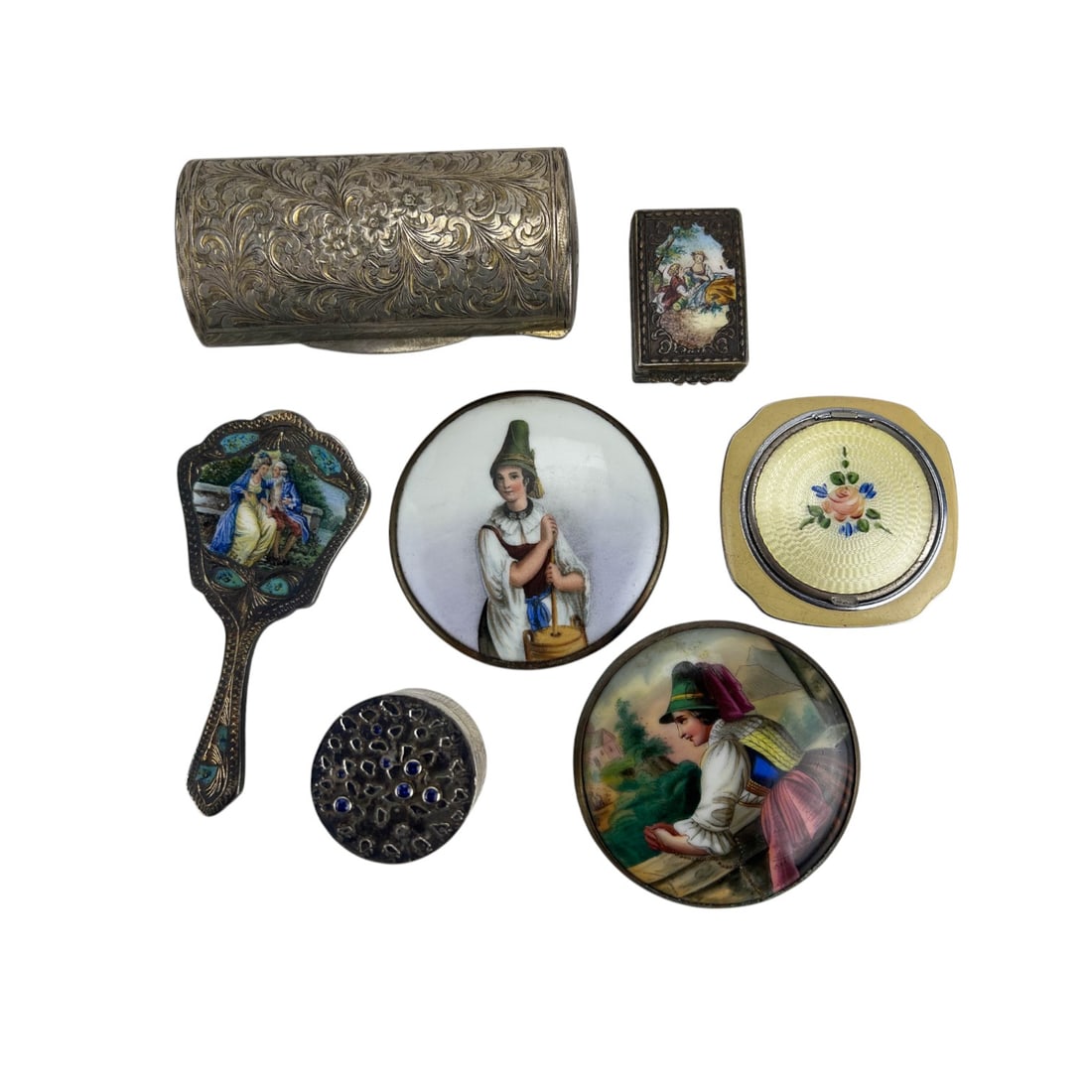 Sterling 800 Silver Porcelain Plaque Box Compact (1 of 5)