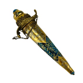 Victorian gilt Bronze Enamel Glass Perfume Bottle