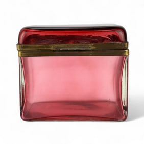 Antique Victorian Cranberry Art Glass Dresser Box