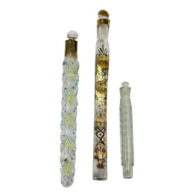 Antique Throwaway Art Glass Perfume Bottle 3pc LOT