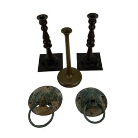 Bronze Vase Candle Holders & Door Knocker 5pc LOT