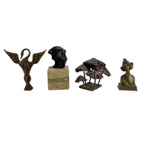 Bronze Copper Bust Abstract Mushroom Sculpture 4pc