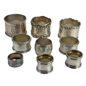 Sterling 925 & 800 Silver Napkin Ring Holders 9pc