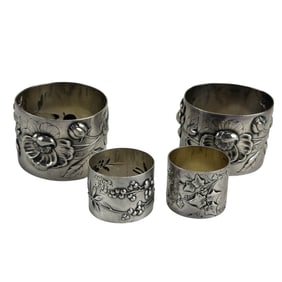 800 Silver Art Nouveau Floral Table Napkin Ring 4p