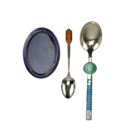 Sterling Silver Enamel Guilloche Spoon Frame LOT