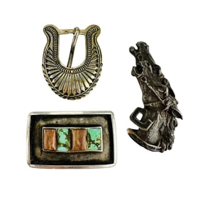 American Indian Sterling Gemstone Belt Buckle 3pc