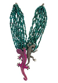 Multi Strand Turquoise w/ Sterling Gecko Necklace