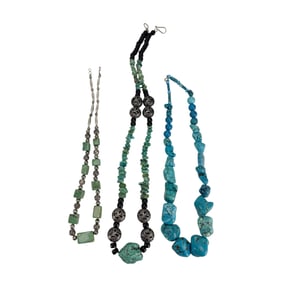 Turquoise Onyx Sterling Bead Gemstone Necklace 3pc