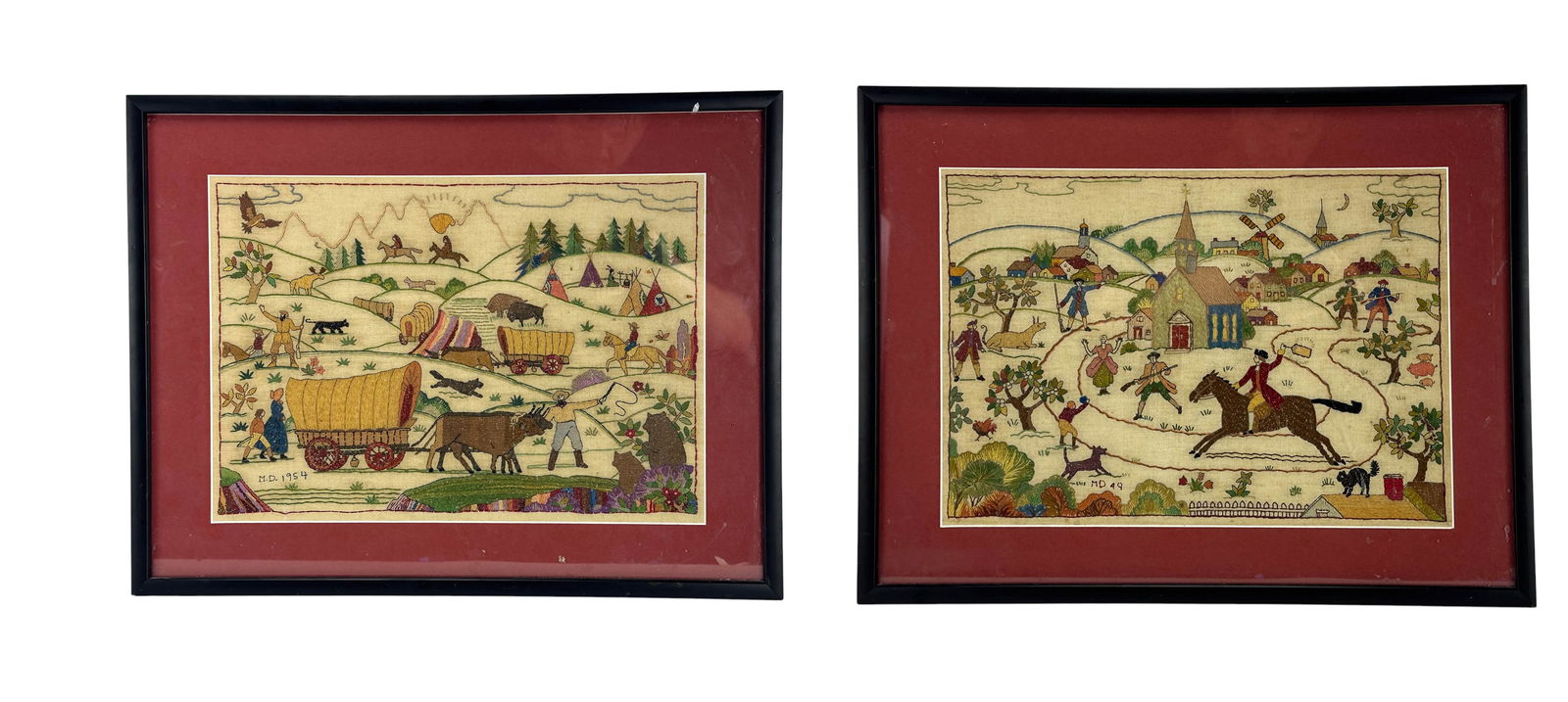 Embroidered Pioneer Life Landscape Textile 2pc LOT (1 of 3)