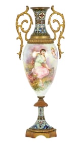 Sevres Style French Porcelain Champleve Urn Vase