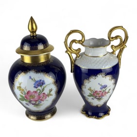 Schumann Arzberg Cobalt Floral Gold gilt Urn Vase